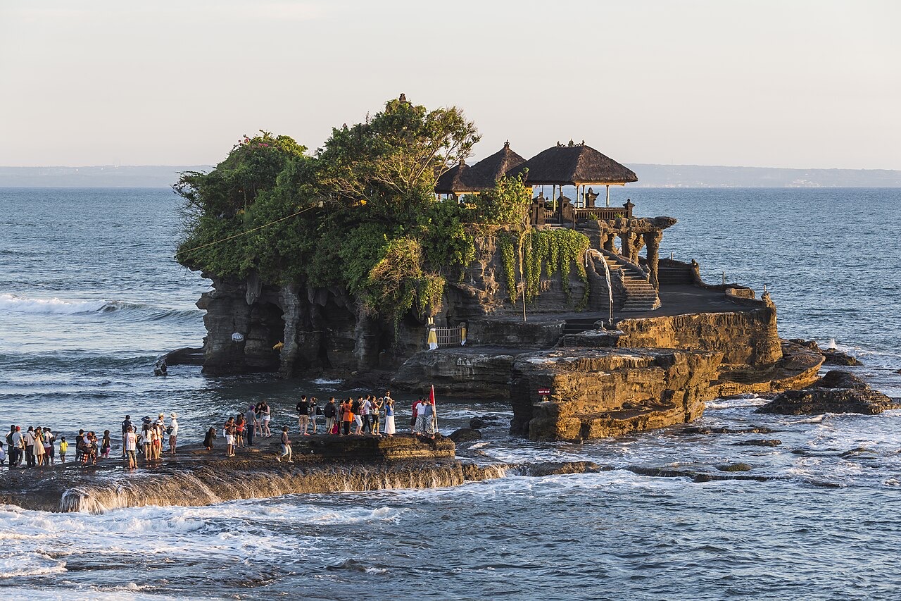 Tanah Lot temple on its rock in the sea